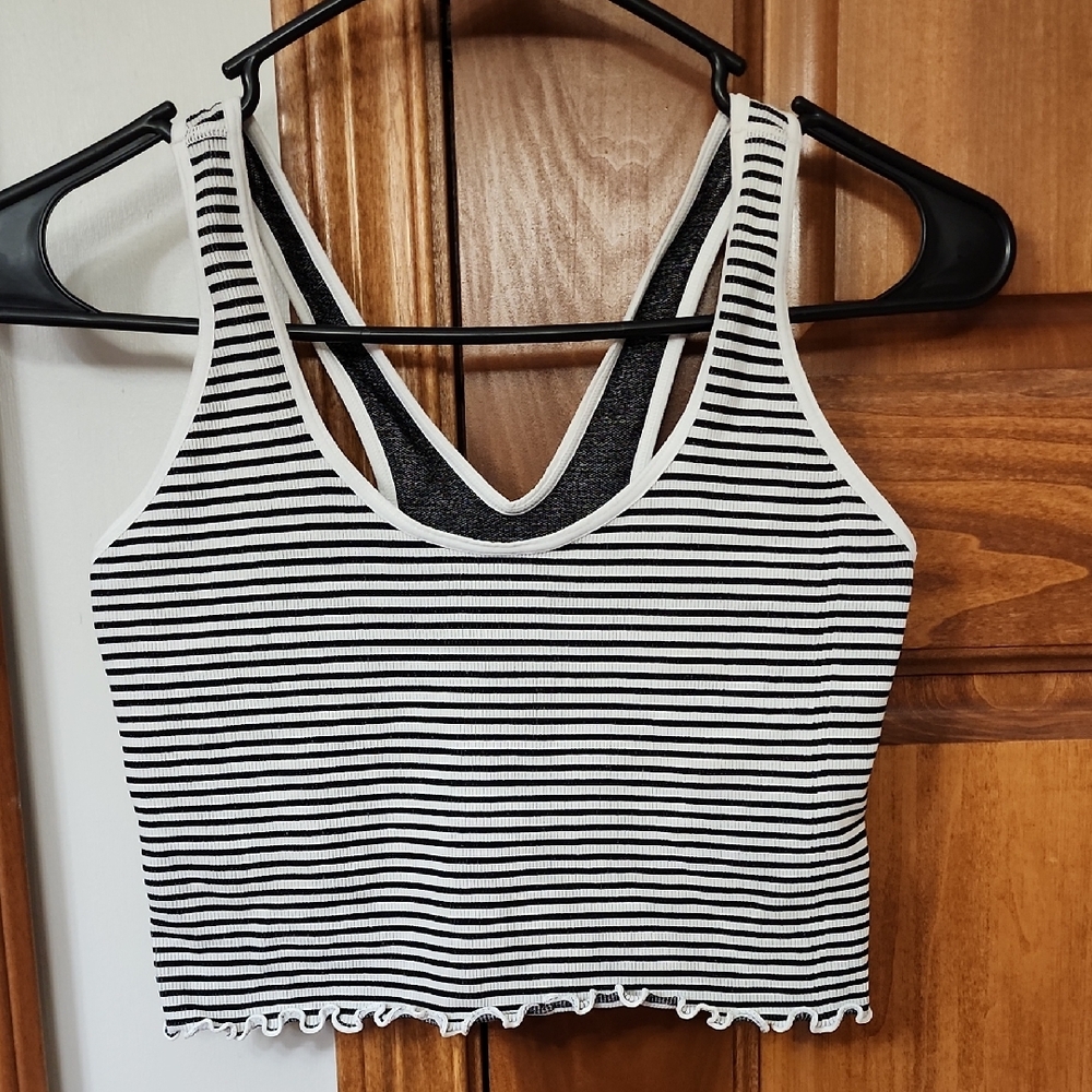Spiritual Gangster Black and White Striped Tank Top